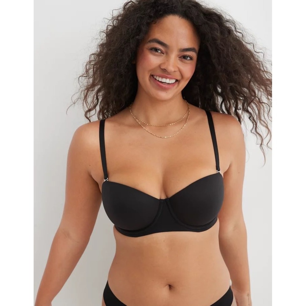 Aerie American Eagle Sunnie Strapless Convertible Bra Black Padded Underwire 32D